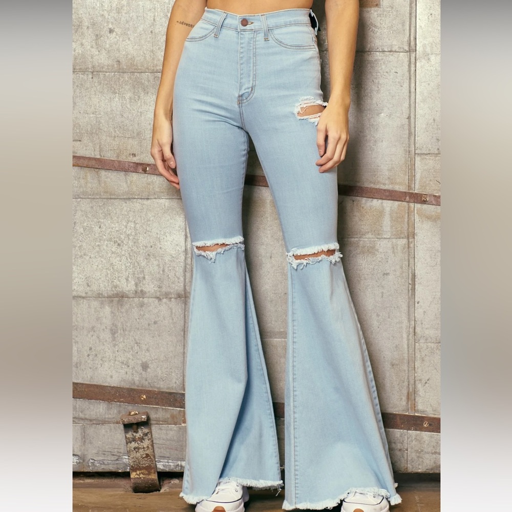 Vibrant miu light wash bell bottom jeans